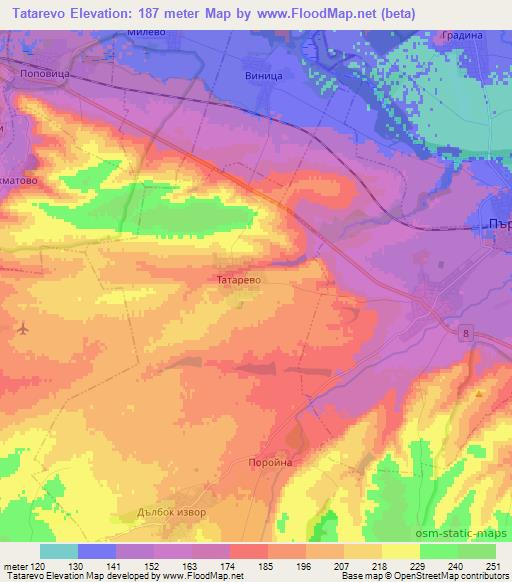 Tatarevo,Bulgaria Elevation Map