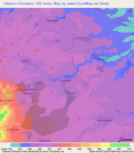 Tatarevo,Bulgaria Elevation Map
