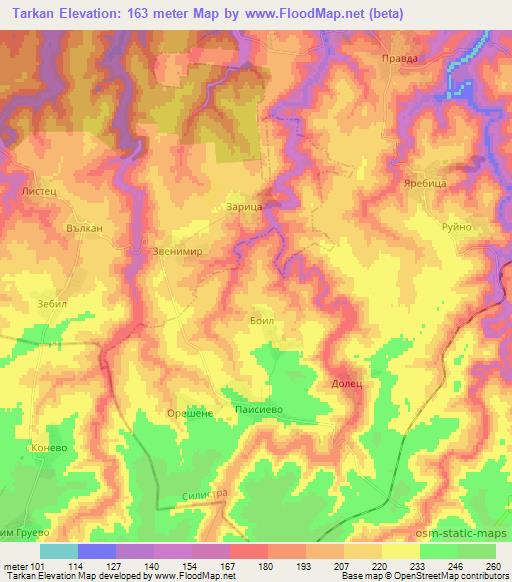 Tarkan,Bulgaria Elevation Map