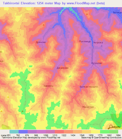 Takhirovtsi,Bulgaria Elevation Map