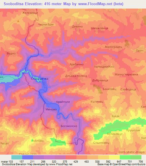 Svoboditsa,Bulgaria Elevation Map