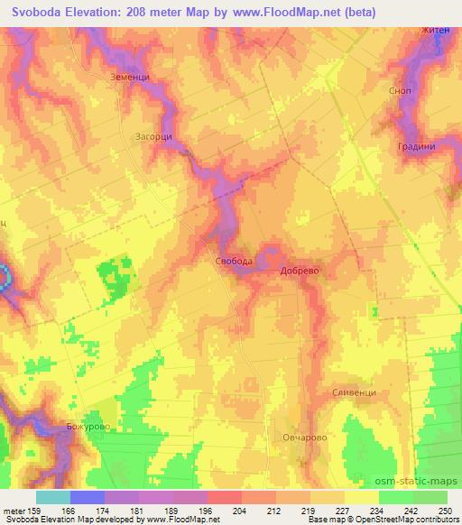 Svoboda,Bulgaria Elevation Map