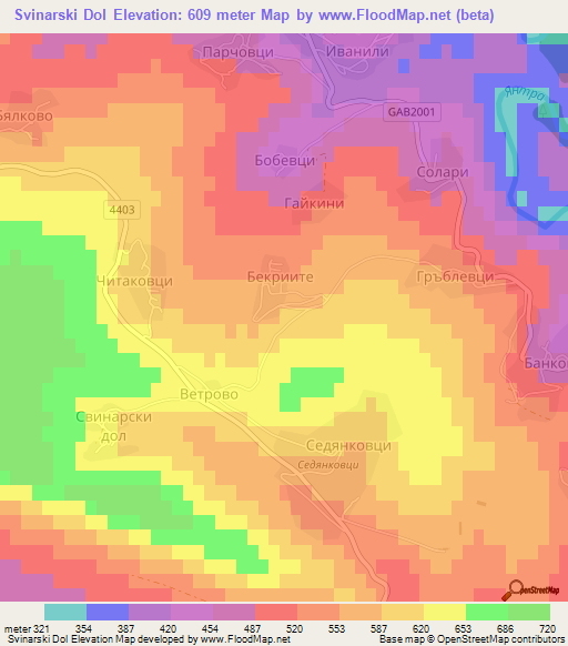 Svinarski Dol,Bulgaria Elevation Map