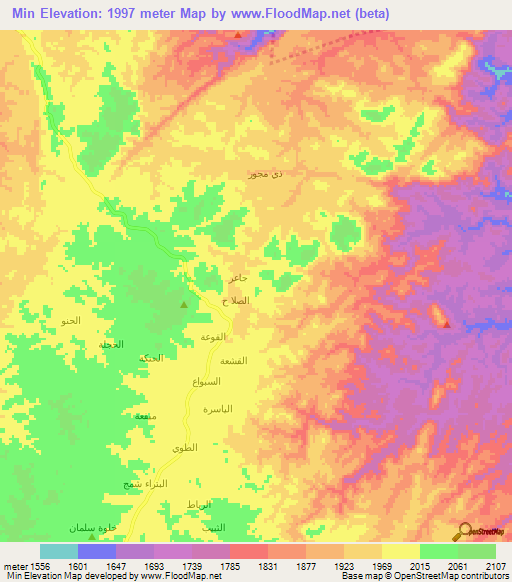 Min,Yemen Elevation Map