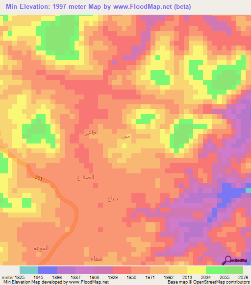 Min,Yemen Elevation Map