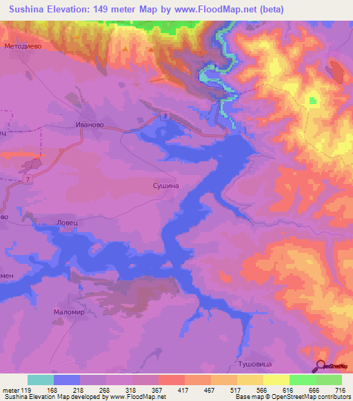 Sushina,Bulgaria Elevation Map
