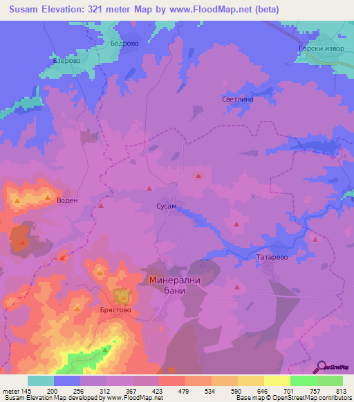 Susam,Bulgaria Elevation Map