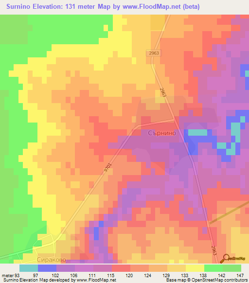 Surnino,Bulgaria Elevation Map