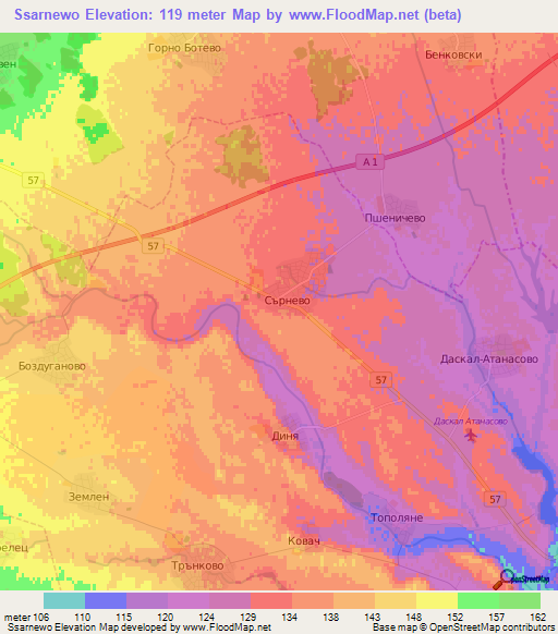 Ssarnewo,Bulgaria Elevation Map