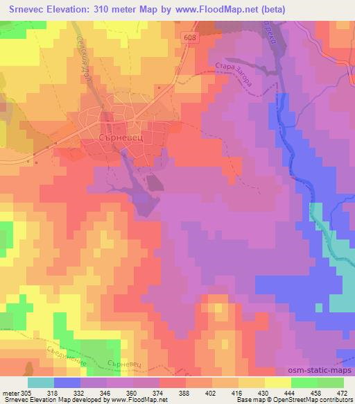 Srnevec,Bulgaria Elevation Map