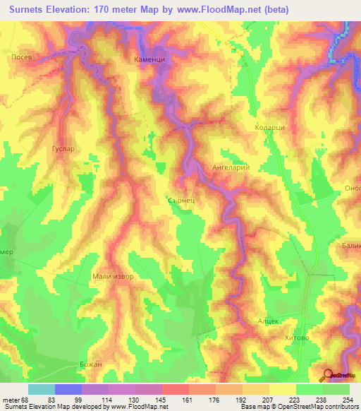 Surnets,Bulgaria Elevation Map