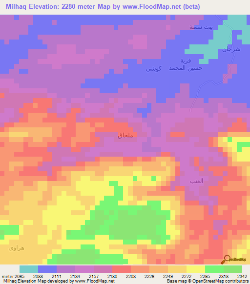 Milhaq,Yemen Elevation Map