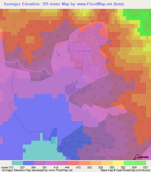 Surnegor,Bulgaria Elevation Map