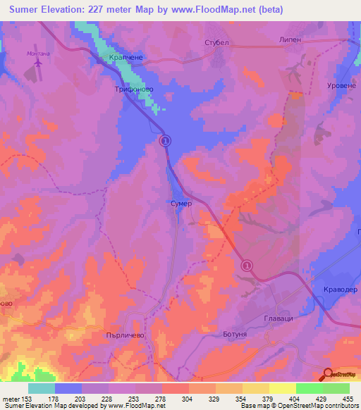 Sumer,Bulgaria Elevation Map