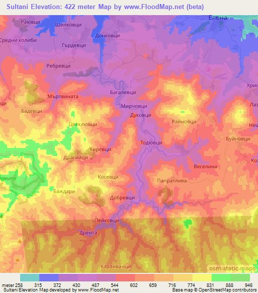 Sultani,Bulgaria Elevation Map
