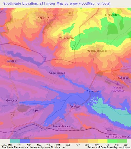 Suedinenie,Bulgaria Elevation Map