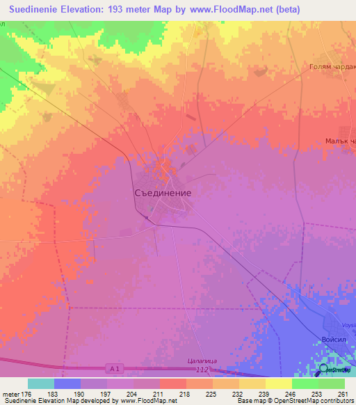 Suedinenie,Bulgaria Elevation Map
