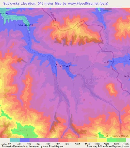 Sub'ovska,Bulgaria Elevation Map