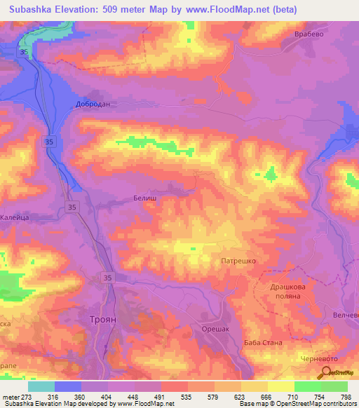 Subashka,Bulgaria Elevation Map