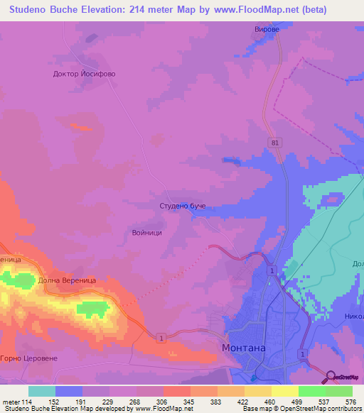 Studeno Buche,Bulgaria Elevation Map