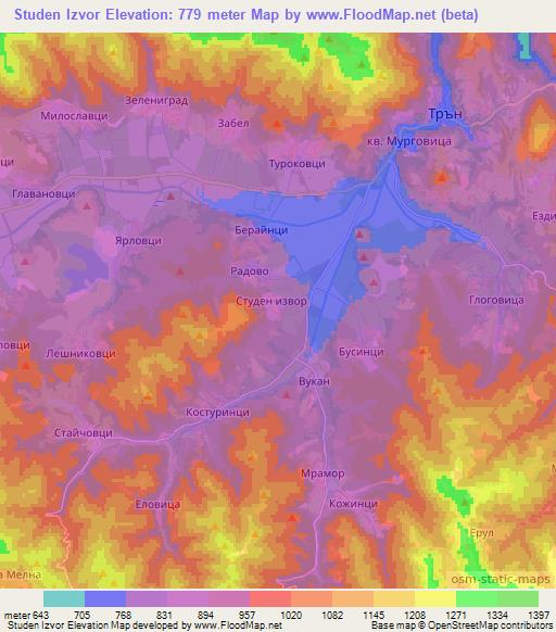 Studen Izvor,Bulgaria Elevation Map