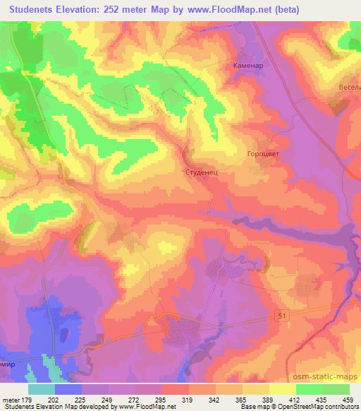 Studenets,Bulgaria Elevation Map