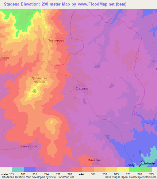 Studena,Bulgaria Elevation Map