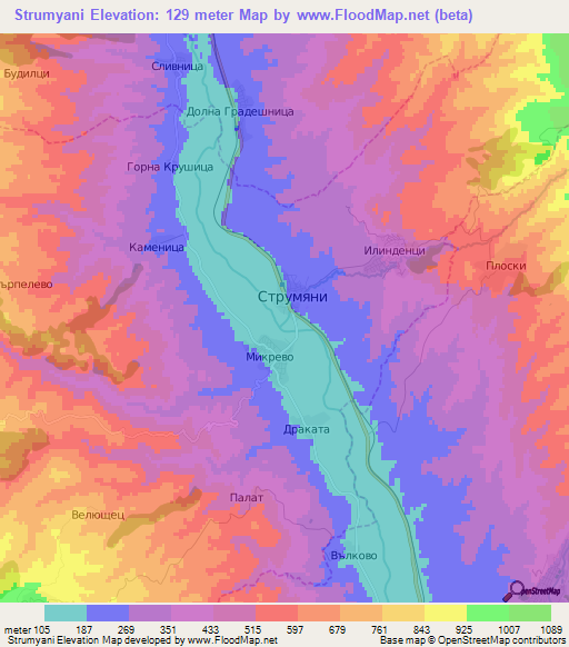 Strumyani,Bulgaria Elevation Map