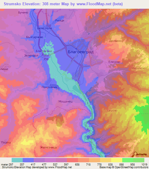 Strumsko,Bulgaria Elevation Map