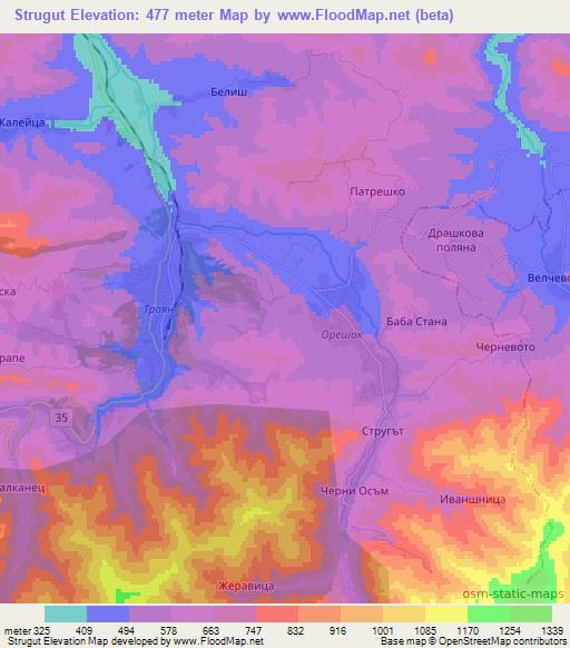 Strugut,Bulgaria Elevation Map