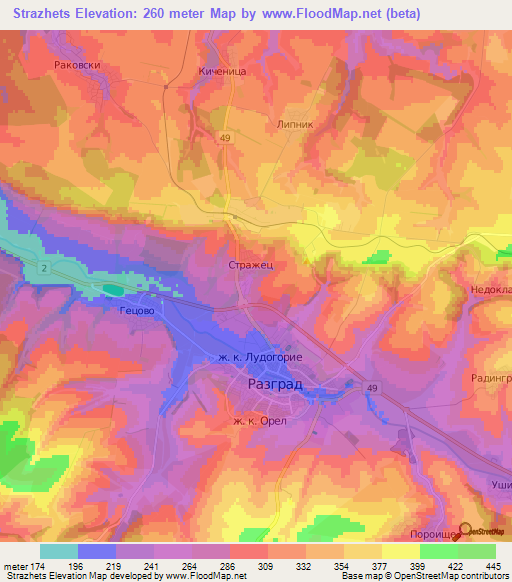 Strazhets,Bulgaria Elevation Map