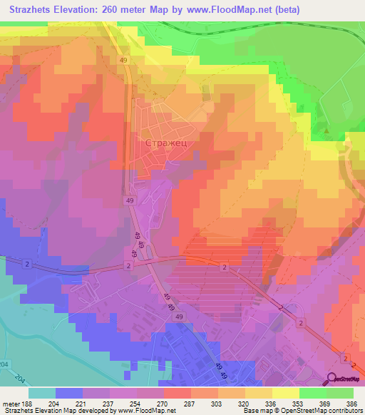 Strazhets,Bulgaria Elevation Map