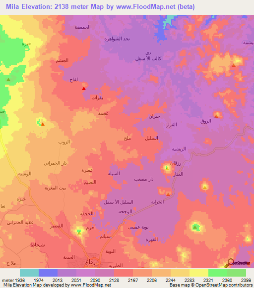 Mila,Yemen Elevation Map