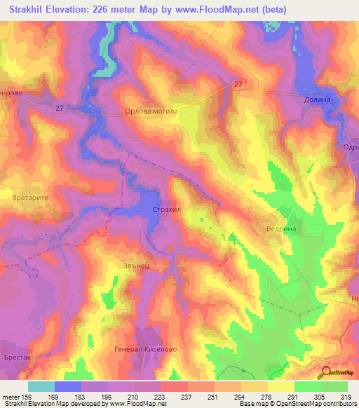 Strakhil,Bulgaria Elevation Map