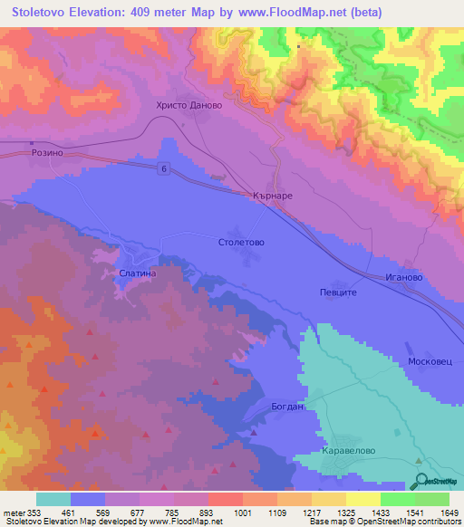 Stoletovo,Bulgaria Elevation Map
