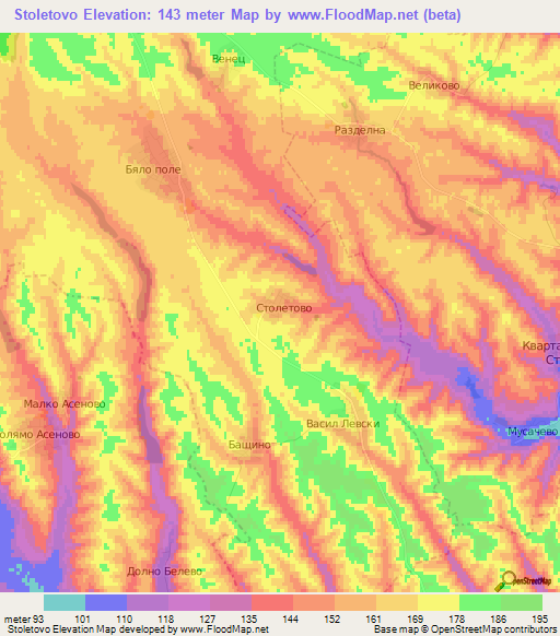Stoletovo,Bulgaria Elevation Map