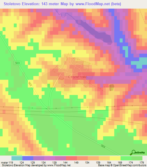 Stoletovo,Bulgaria Elevation Map