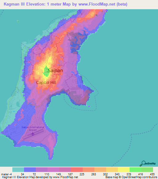 Kagman III,Northern Mariana Islands Elevation Map