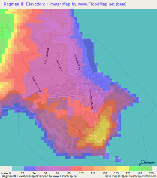 Kagman III,Northern Mariana Islands Elevation Map