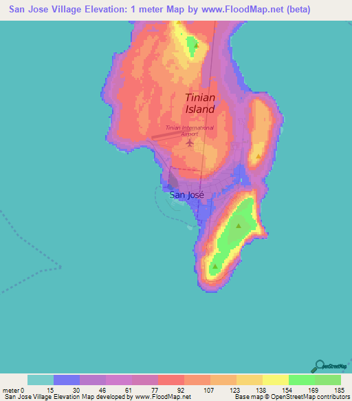 San Jose Village,Northern Mariana Islands Elevation Map
