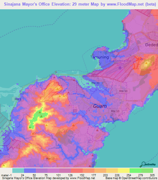 Sinajana Mayor's Office,Guam Elevation Map