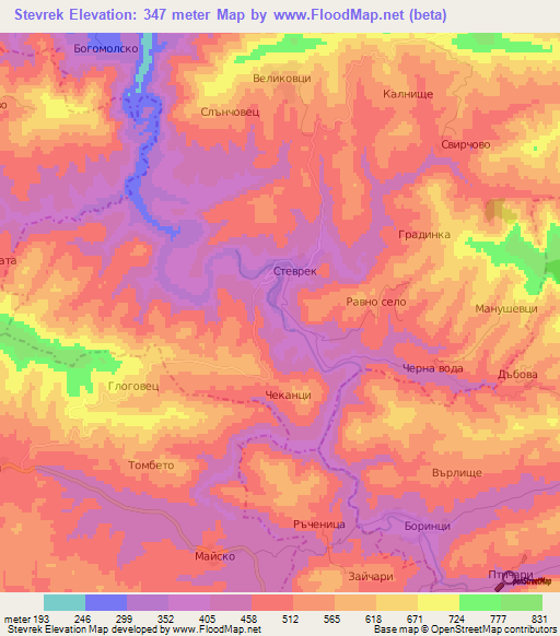 Stevrek,Bulgaria Elevation Map
