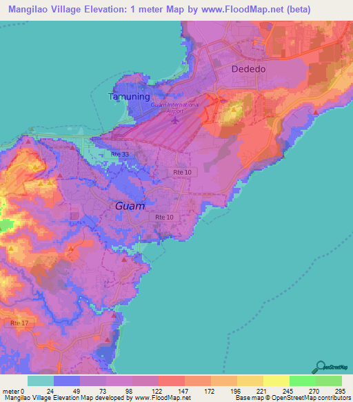 Mangilao Village,Guam Elevation Map