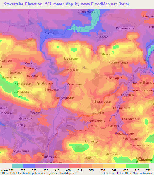 Stavretsite,Bulgaria Elevation Map