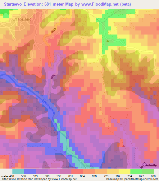 Startsevo,Bulgaria Elevation Map