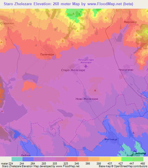 Staro Zhelezare,Bulgaria Elevation Map