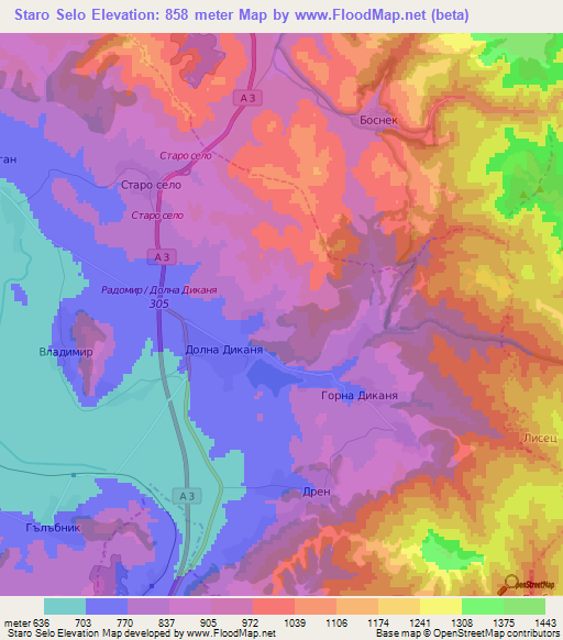 Staro Selo,Bulgaria Elevation Map