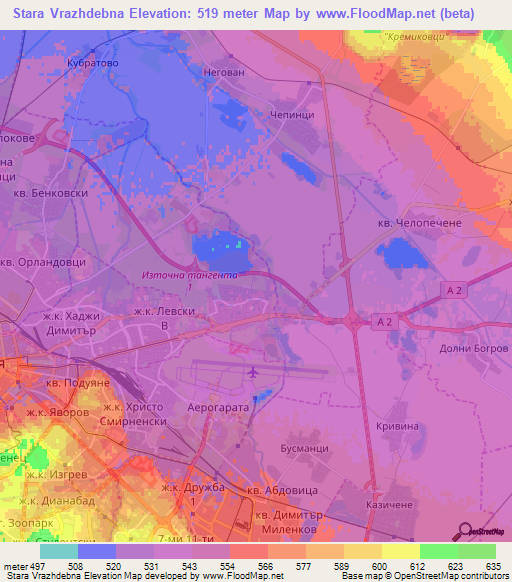 Stara Vrazhdebna,Bulgaria Elevation Map