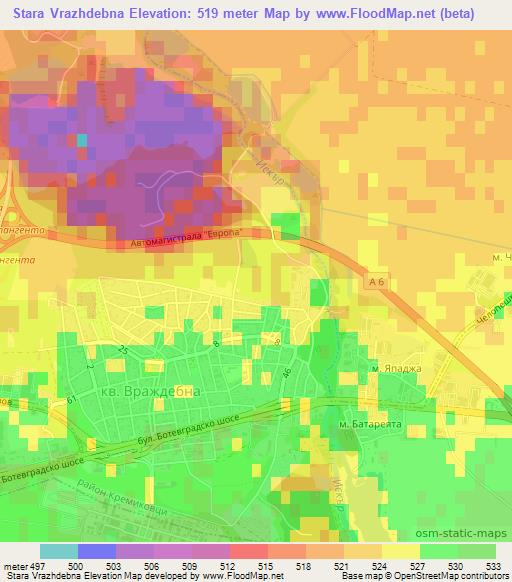 Stara Vrazhdebna,Bulgaria Elevation Map