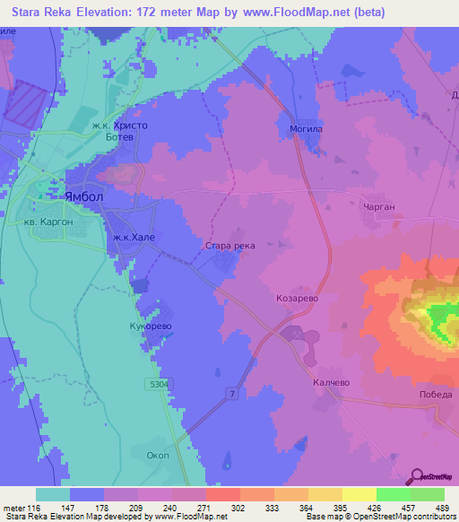 Stara Reka,Bulgaria Elevation Map